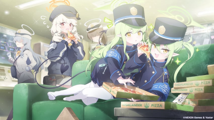 hikari, nozomi, aoba, and highlander railway academy student (blue archive) drawn by jell_(jell_y_fish)