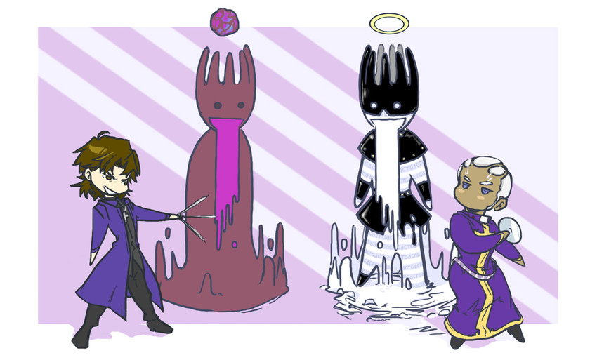 kotomine kirei, enrico pucci, whitesnake, grail-kun, and nakata jouji (fate and 4 more) drawn by adhemas