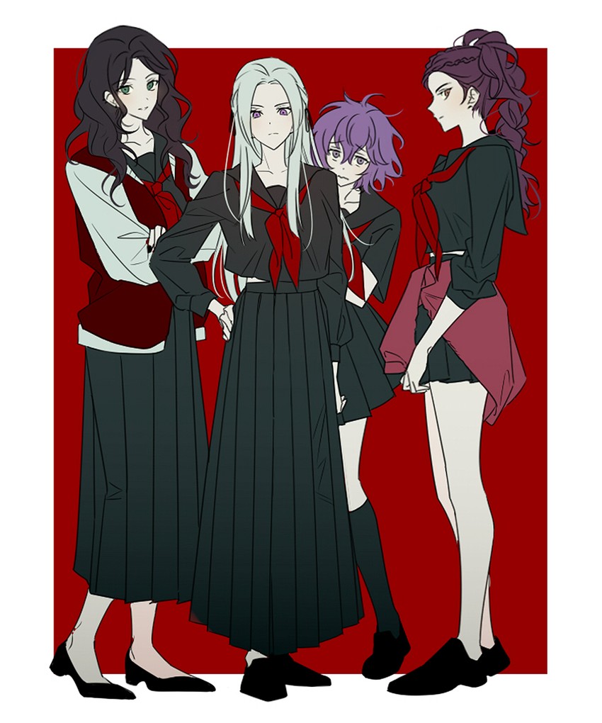 edelgard von hresvelg, dorothea arnault, bernadetta von varley, and petra macneary (fire emblem and 1 more) drawn by vo1ez
