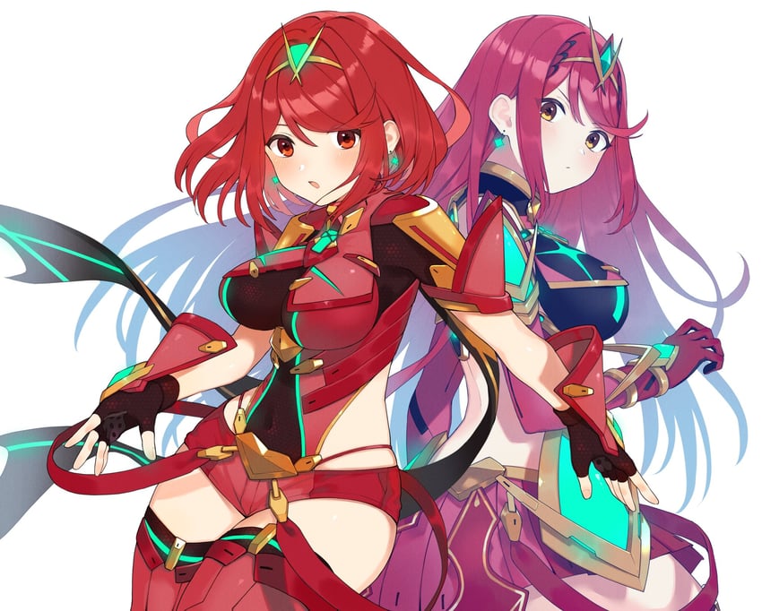 pyra and mythra (xenoblade chronicles and 2 more) drawn by kinagi_(3307377)