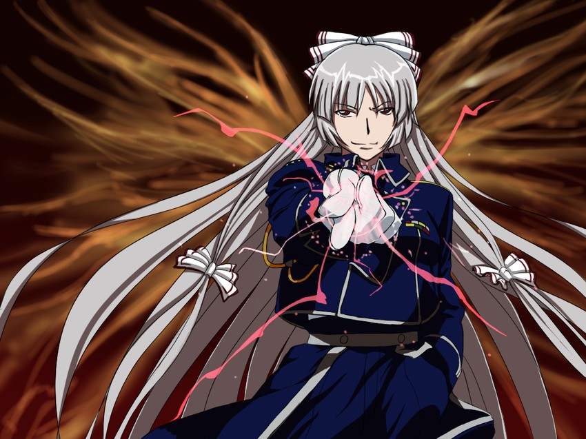 fujiwara no mokou and roy mustang (touhou and 1 more) drawn by 7/11_(fukuso)