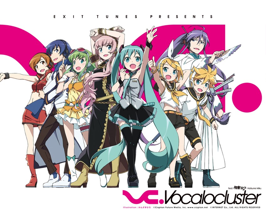 hatsune miku, kagamine rin, kagamine len, megurine luka, kaito, and 3 more (vocaloid) drawn by kanzaki_hiro