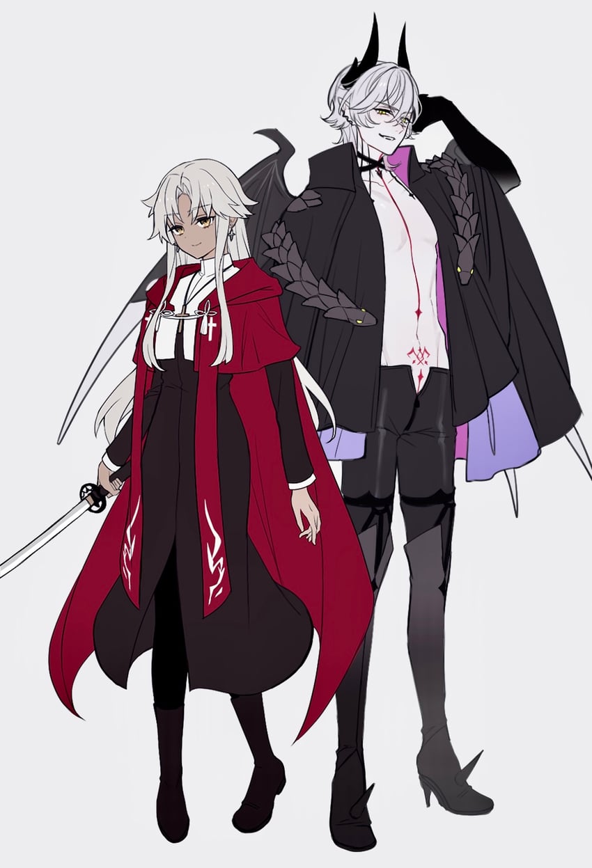 lilith and amakusa shirou (fate and 1 more) drawn by sumi_(gfgf_045)