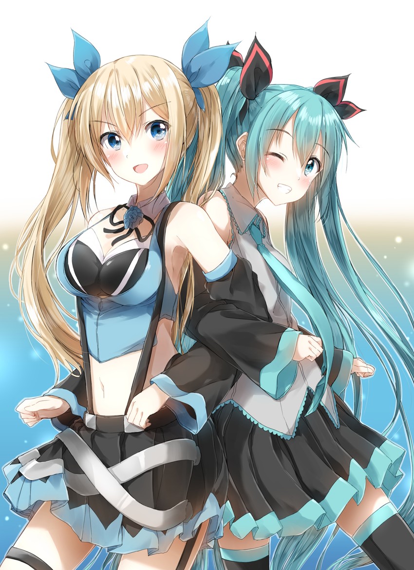 hatsune miku and mirai akari (vocaloid and 1 more) drawn by pentagon_(railgun_ky1206)