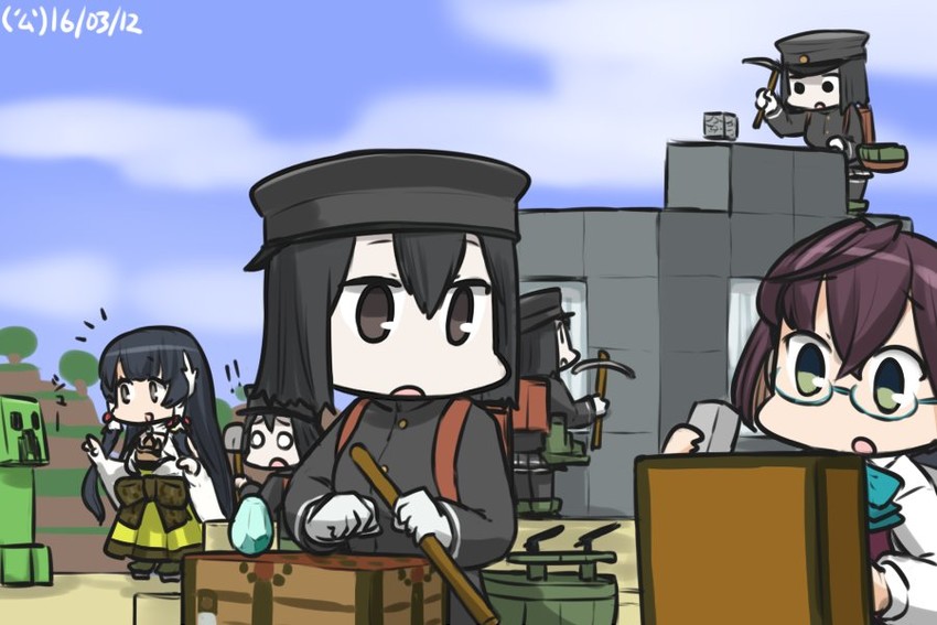 akitsu maru, akitsu maru kai, okinami, creeper, and mizuho (kantai collection and 1 more) drawn by hamu_koutarou