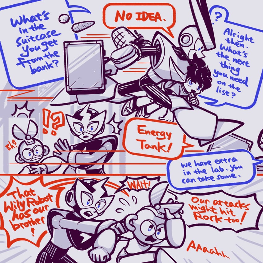 mega man, cut man, quick man, and elec man (mega man) drawn by laser-lance