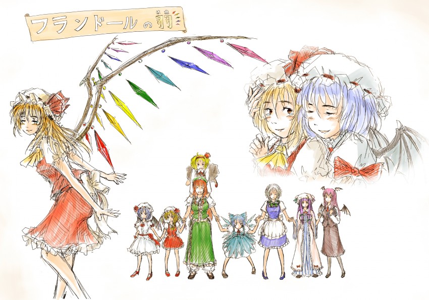 remilia scarlet, flandre scarlet, izayoi sakuya, cirno, patchouli knowledge, and 3 more (touhou and 1 more) drawn by daro