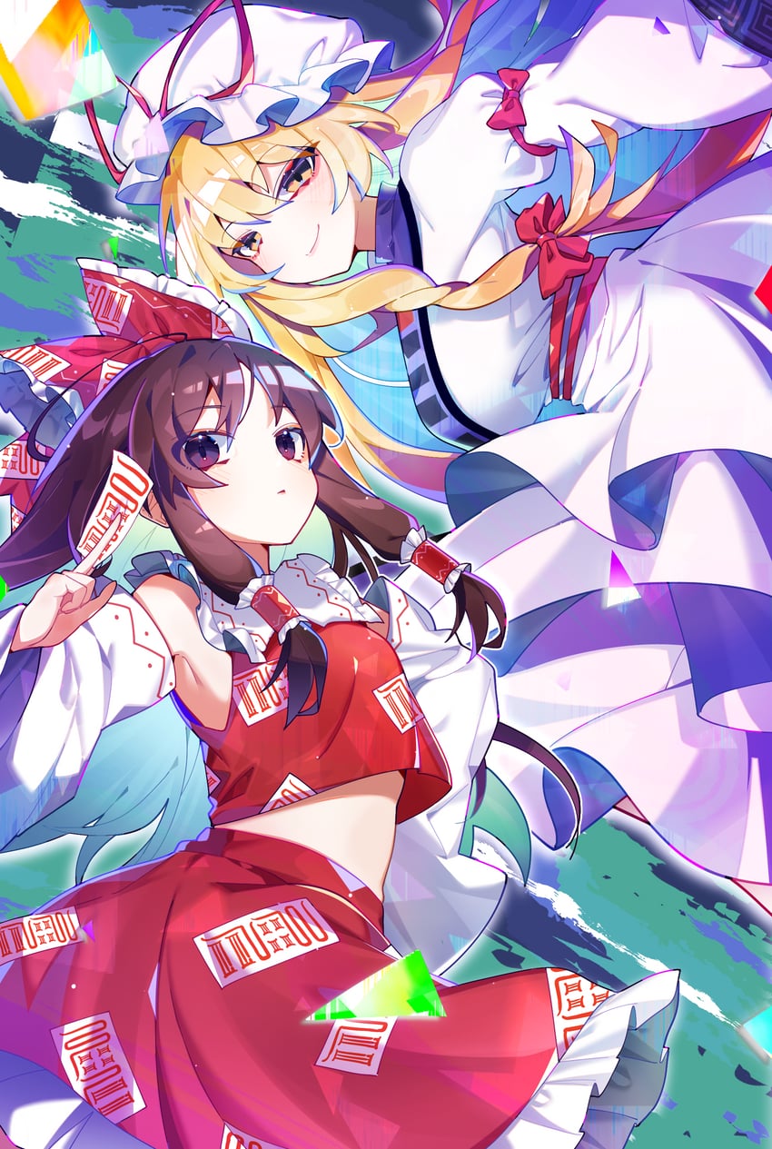 hakurei reimu and yakumo yukari (touhou) drawn by sia_6767