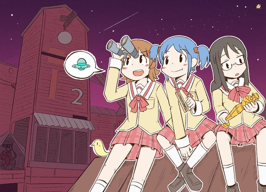 naganohara mio, aioi yuuko, minakami mai, sniper, and red sniper (nichijou and 1 more) drawn by 9hf