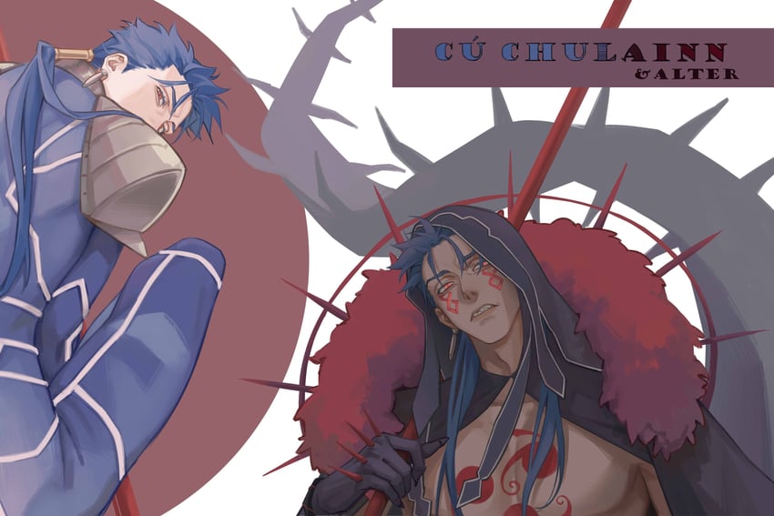 cu chulainn and cu chulainn alter (fate and 1 more) drawn by fixmeplz