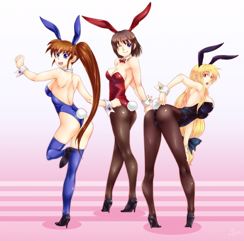 fate testarossa, takamachi nanoha, and yagami hayate (lyrical nanoha and 1 more) drawn by jin_nai