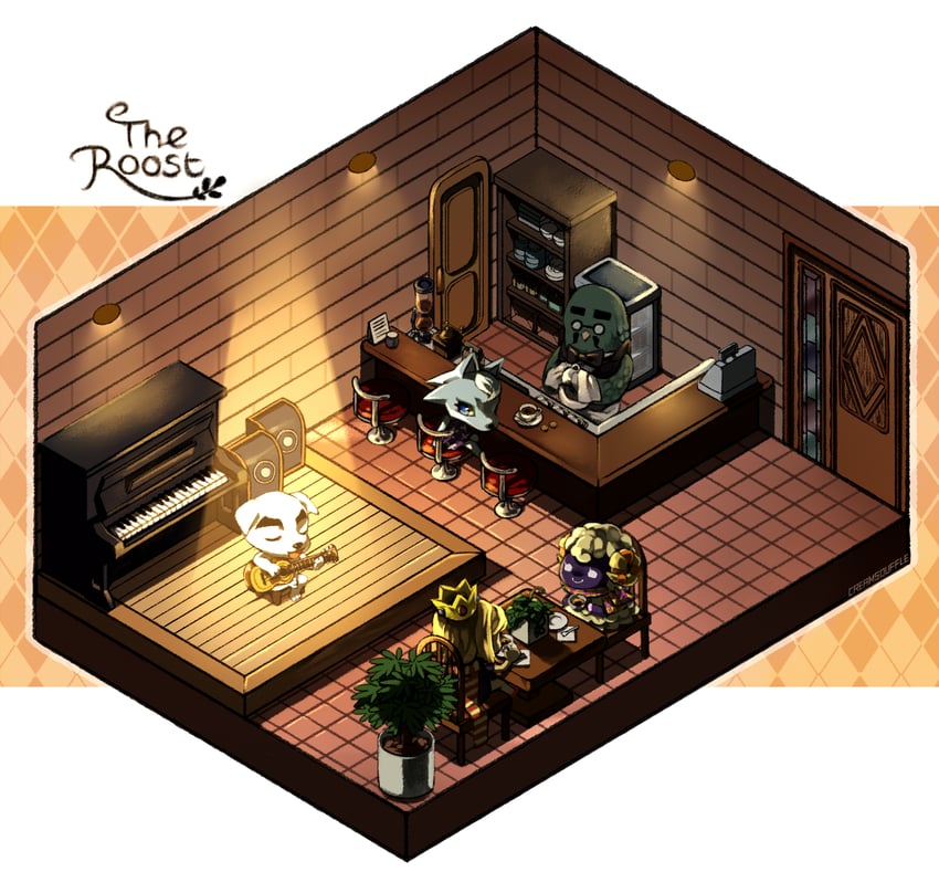 k.k. slider, whitney, brewster, and vesta (animal crossing) drawn by sanaknim
