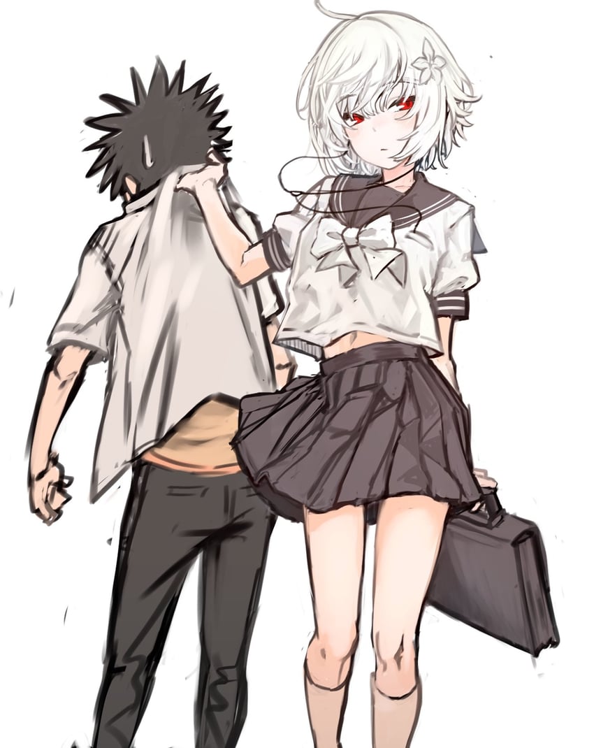kamijou touma, accelerator, and suzushina yuriko (toaru majutsu no index) drawn by friend_a1012