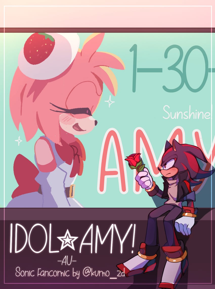 shadow the hedgehog, amy rose, and idol amy (sonic) drawn by kumo_zd