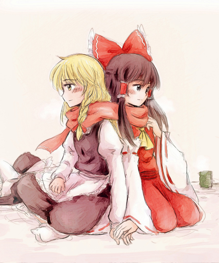 hakurei reimu and kirisame marisa (touhou) drawn by hiroya_masaharu