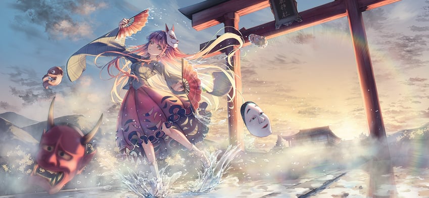 hata no kokoro (touhou and 1 more) drawn by amane_utata