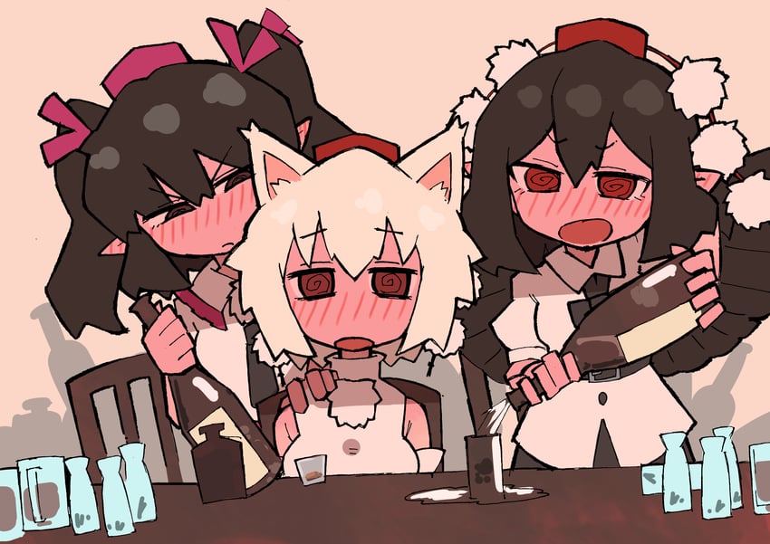 shameimaru aya, inubashiri momiji, and himekaidou hatate (touhou) drawn by yugi_0928