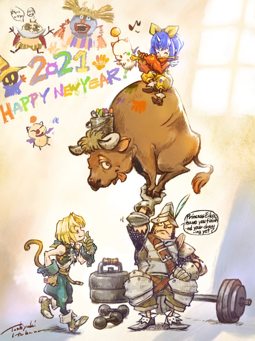 moogle, zidane tribal, vivi ornitier, eiko carol, adelbert steiner, and 3 more (final fantasy and 1 more) drawn by itahana_toshiyuki
