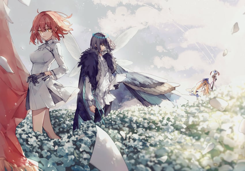 artoria pendragon, fujimaru ritsuka, artoria caster, and oberon (fate and 1 more) drawn by s95156