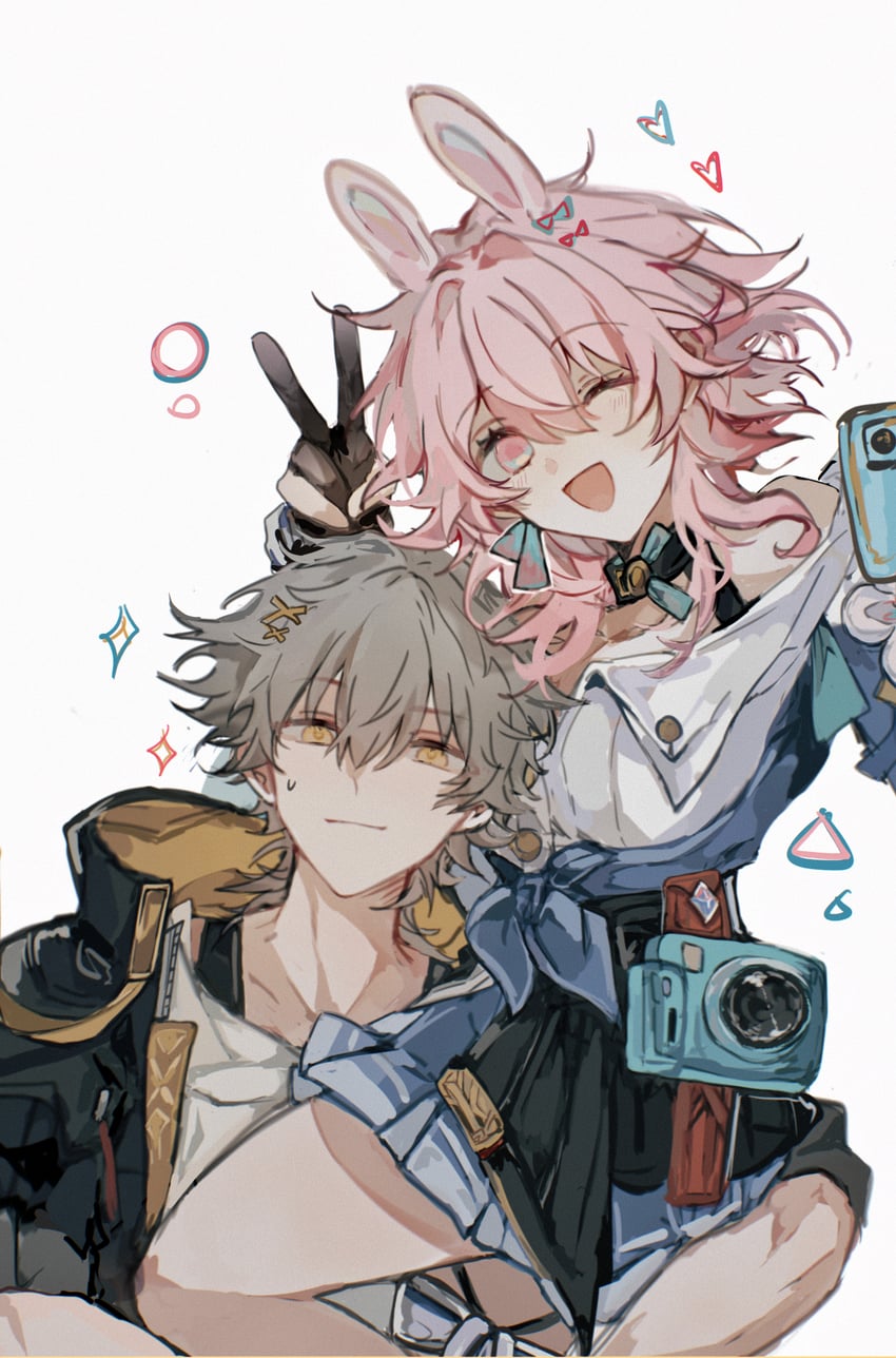trailblazer, march 7th, and caelus (honkai and 1 more) drawn by mulihaohao
