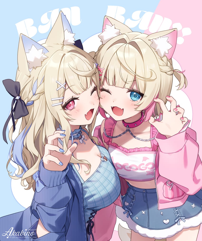 fuwawa abyssgard and mococo abyssgard (hololive and 1 more) drawn by akabino