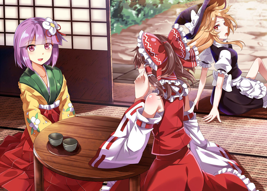 hakurei reimu, kirisame marisa, and hieda no akyuu (touhou) drawn by e.o.