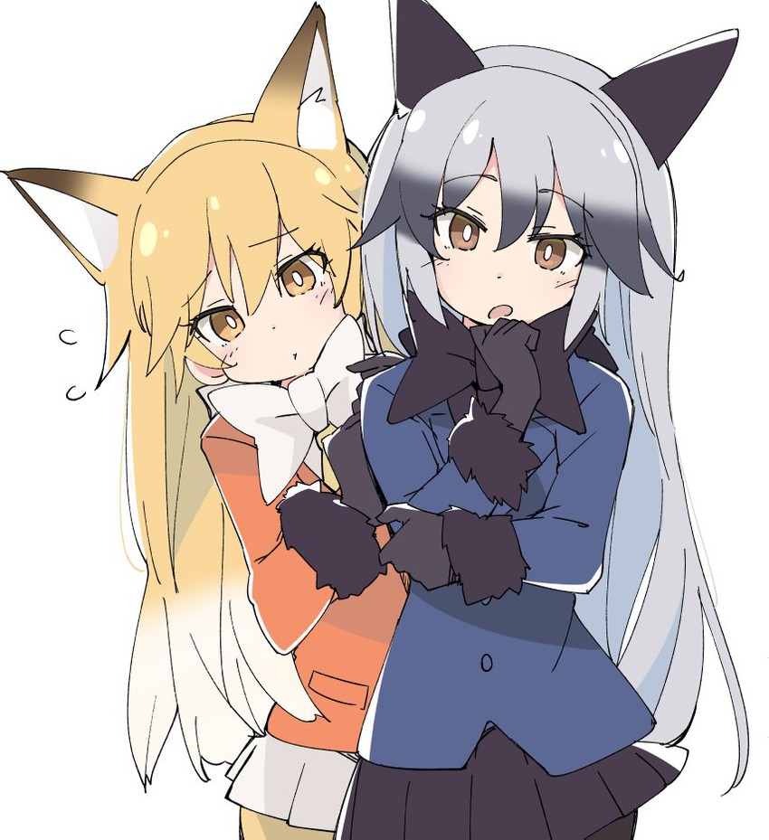 silver fox and ezo red fox (kemono friends) drawn by ixy