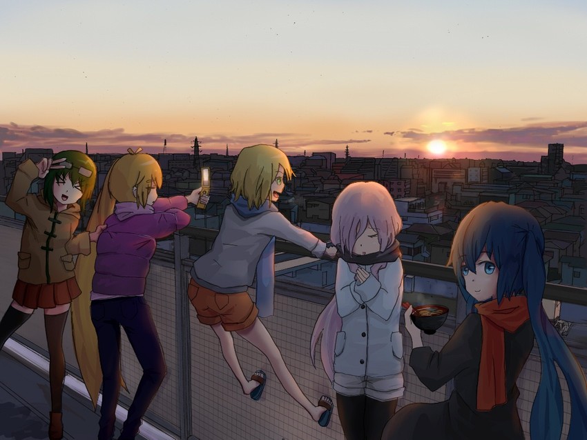 hatsune miku, kagamine rin, megurine luka, gumi, and akita neru (vocaloid) drawn by ryoun