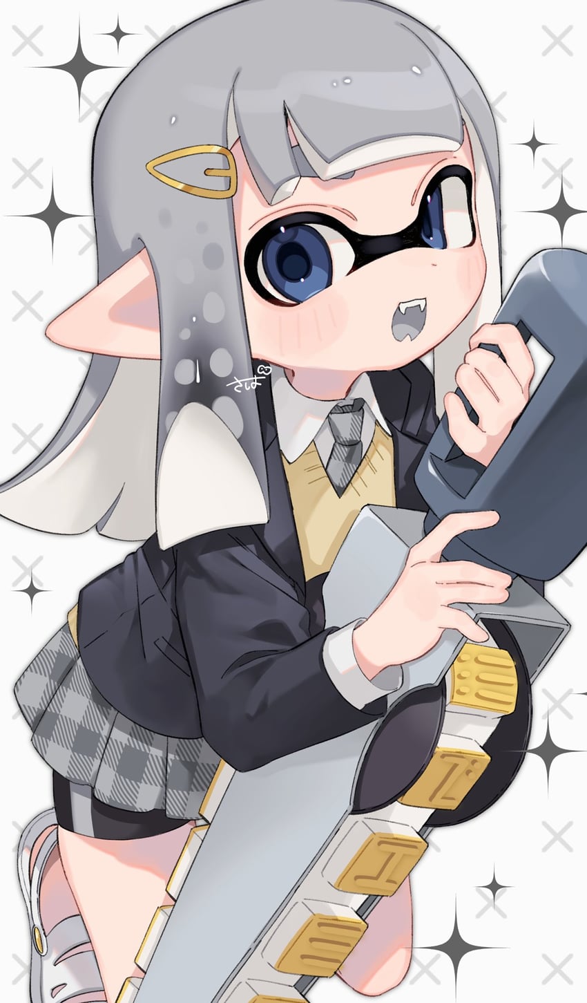 inkling player character and inkling girl (splatoon and 1 more) drawn by sabata_saba