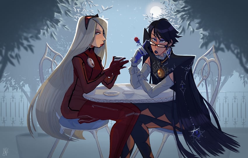 bayonetta and jeanne (bayonetta and 1 more) drawn by macho_pie