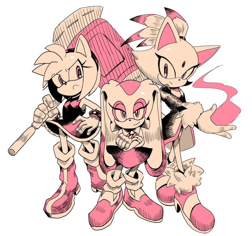amy rose, blaze the cat, and cream the rabbit (sonic) drawn by jmmre1