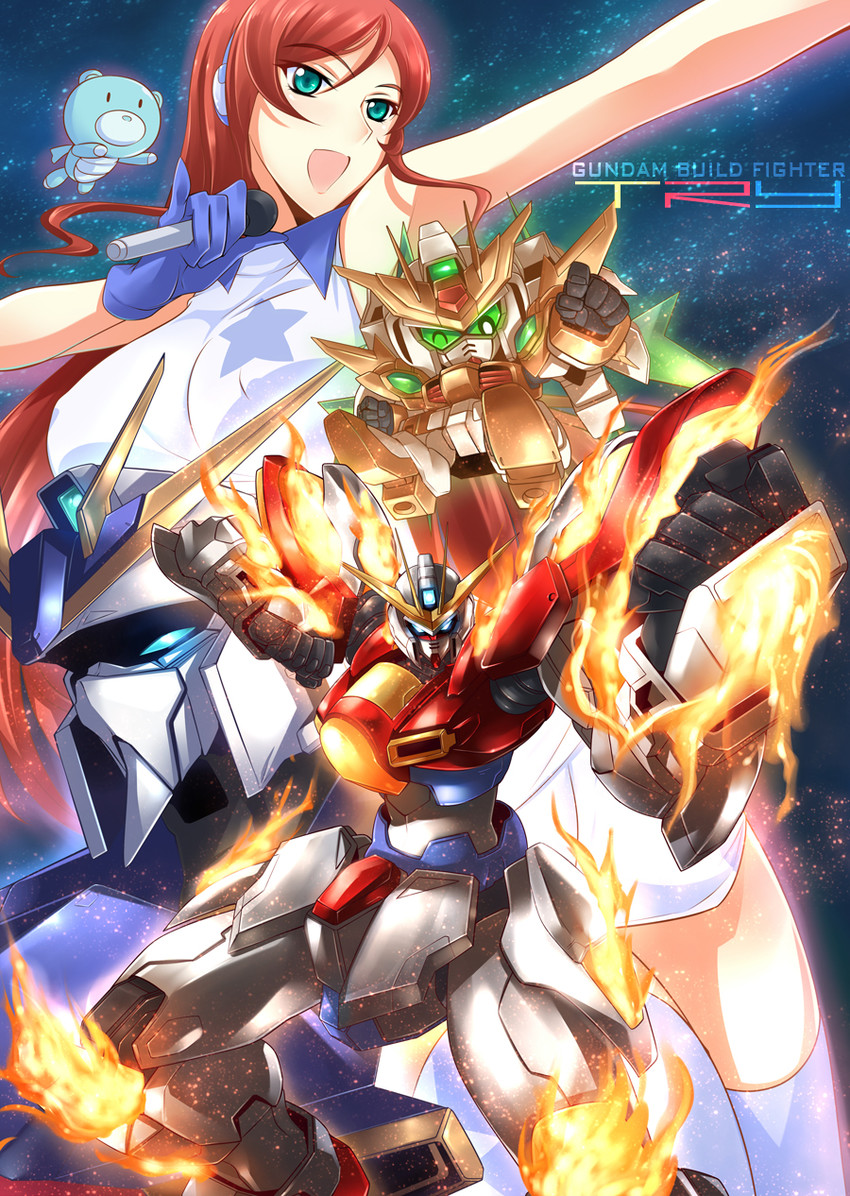 kamiki mirai, beargguy f, lightning gundam, try burning gundam, star winning gundam, and 1 more (gundam and 2 more) drawn by haganef