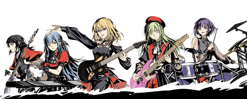 togawa sakiko, wakaba mutsumi, yahata umiri, misumi uika, mortis, and 5 more (bang dream! and 1 more) drawn by kirinorui