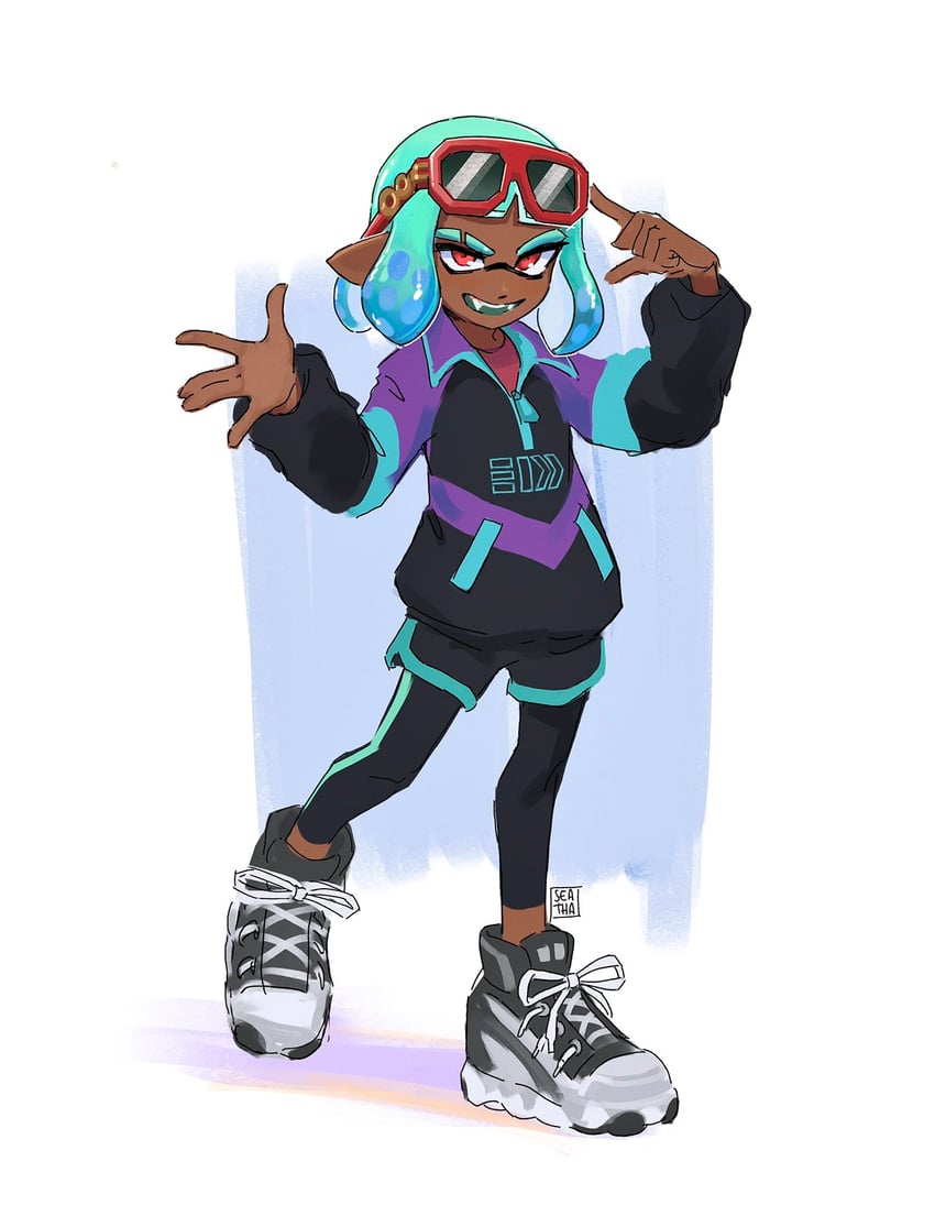 inkling player character and inkling boy (splatoon) drawn by seatha
