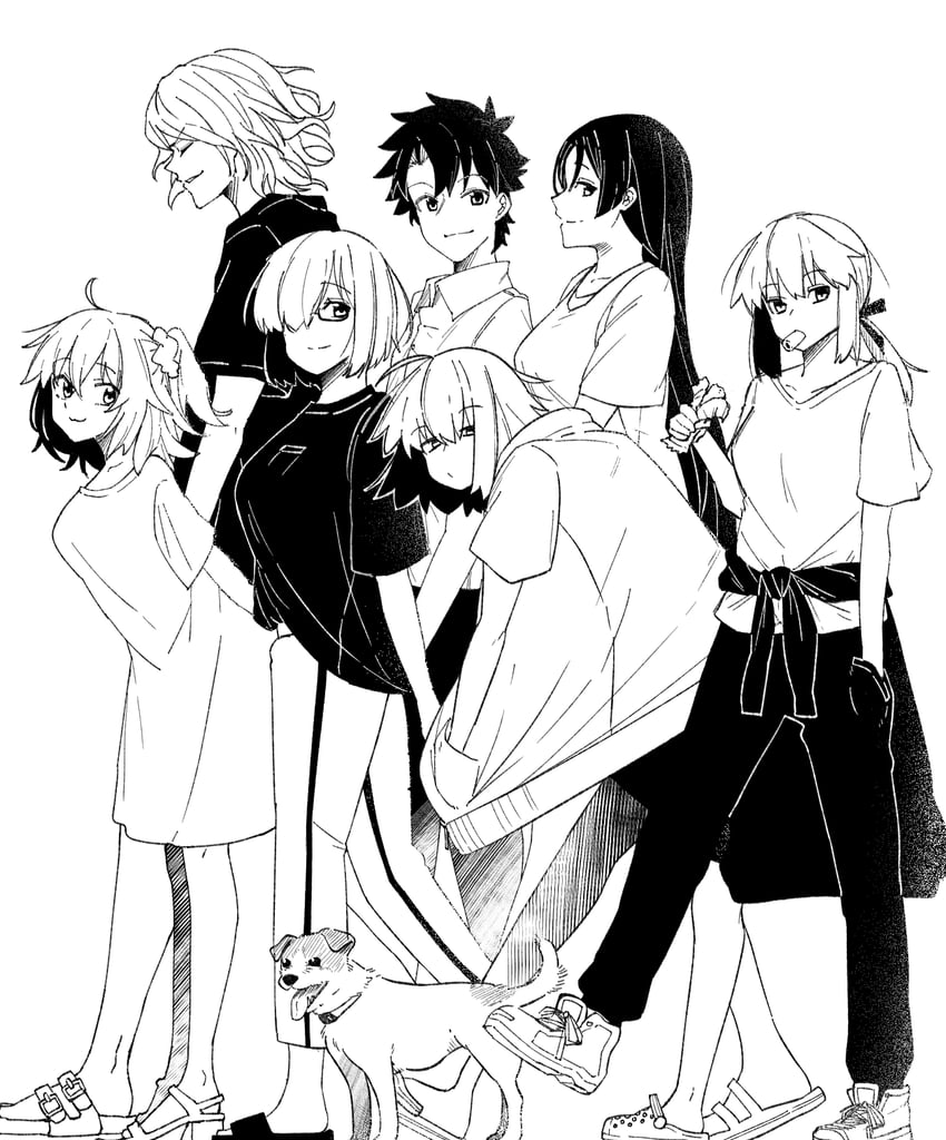 artoria pendragon, mash kyrielight, fujimaru ritsuka, jeanne d'arc alter, saber alter, and 2 more (fate and 1 more) drawn by nonoitou110