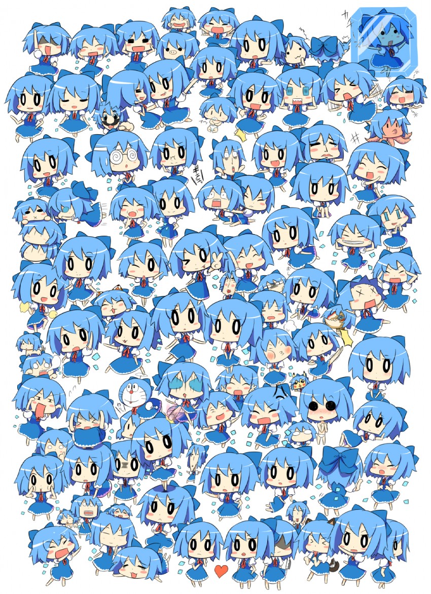 cirno, pikachu, megurine luka, luigi, tsuruya, and 5 more (touhou and 13 more) drawn by fuguno