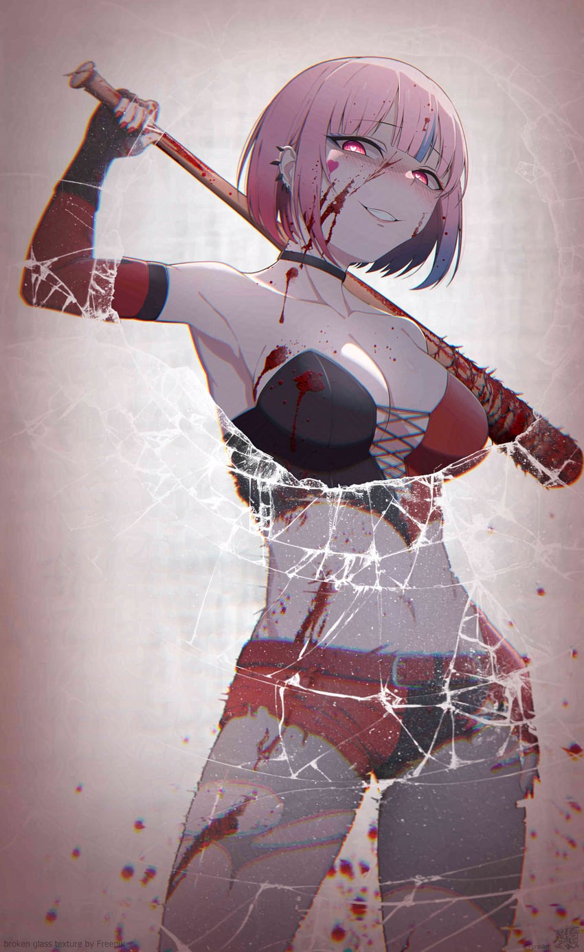 mori calliope and harley quinn (hololive and 3 more) drawn by furai_art