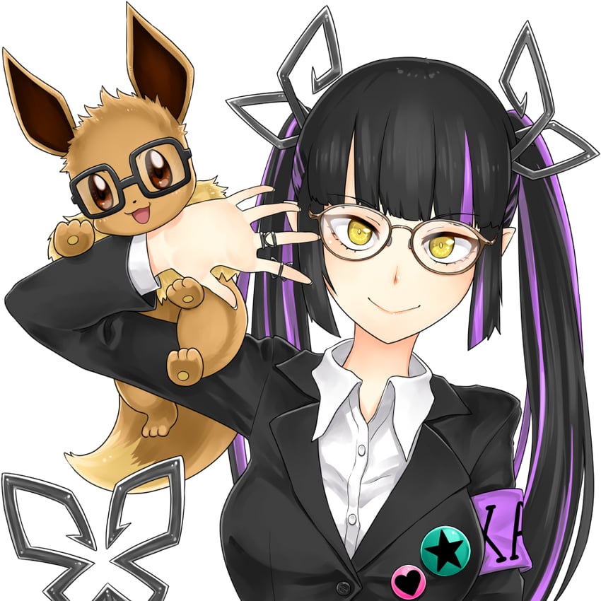 eevee and kojo anna (pokemon and 2 more) drawn by engacyo_(engacyo39800yen)