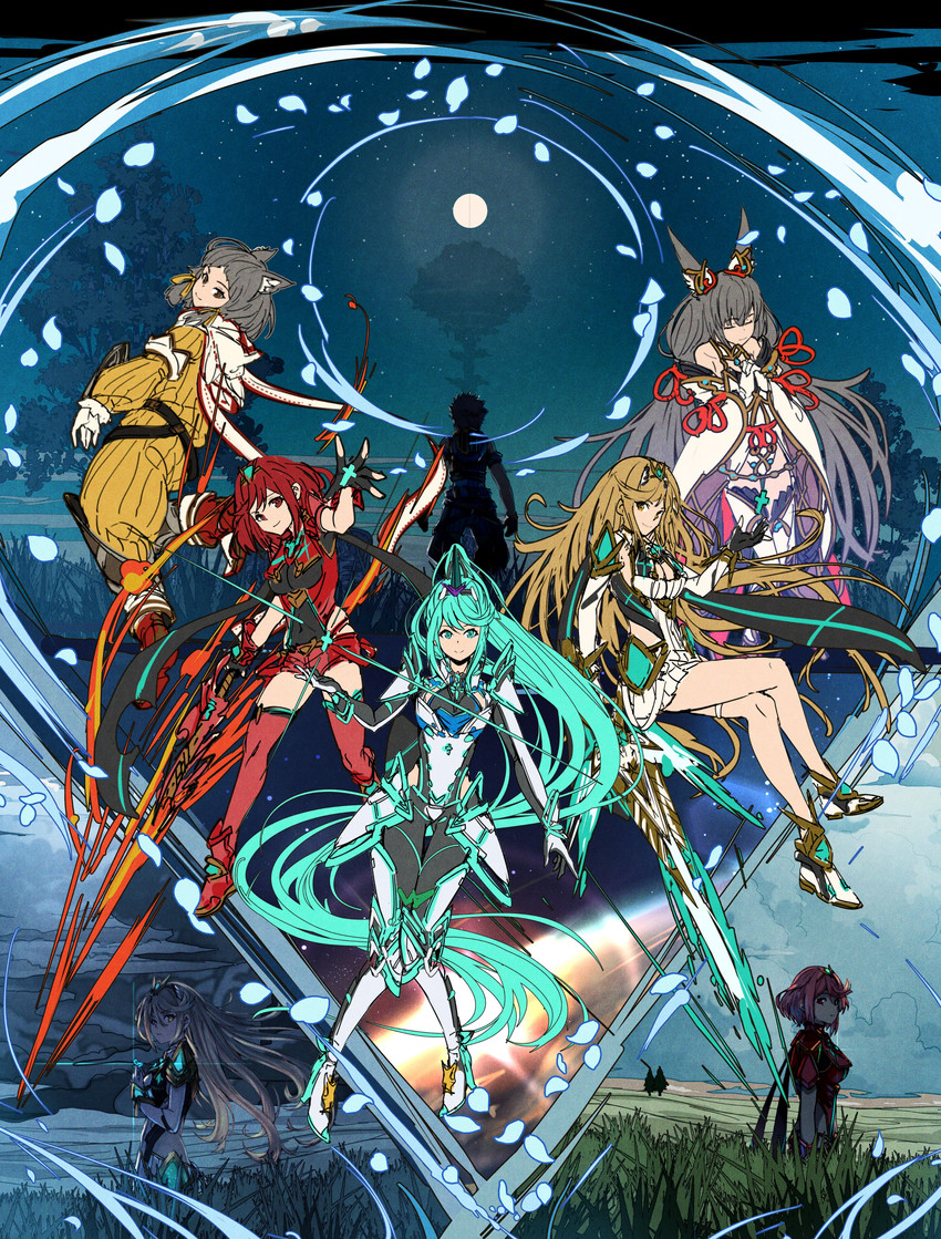 pyra, mythra, rex, nia, and pneuma (xenoblade chronicles and 1 more) drawn by poteto_(potetosarada123)