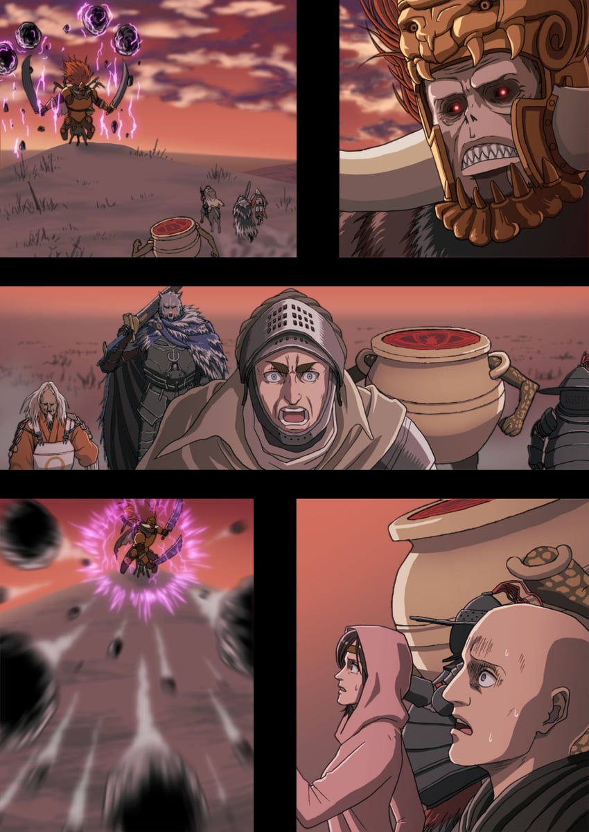 tarnished, titan, erwin smith, blaidd the half-wolf, starscourge radahn, and 7 more (shingeki no kyojin and 1 more) drawn by iota_tou