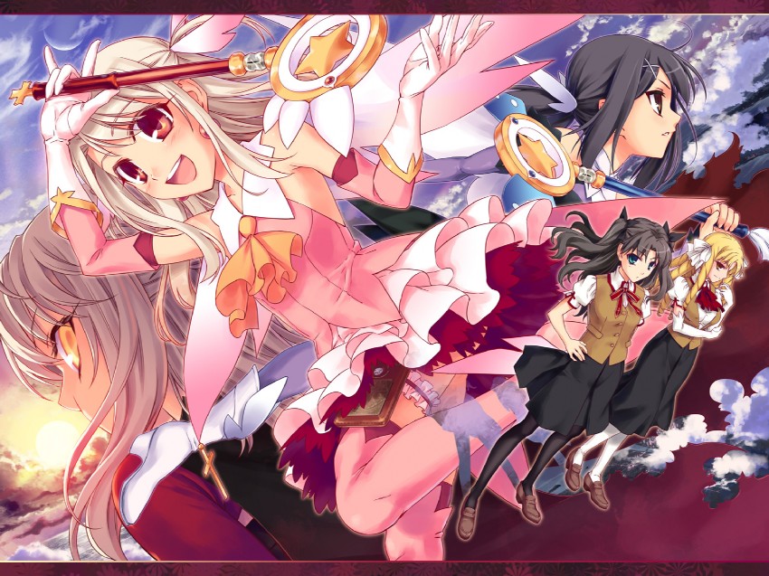tohsaka rin, illyasviel von einzbern, chloe von einzbern, miyu edelfelt, prisma illya, and 3 more (fate and 1 more) drawn by hiroyama_hiroshi