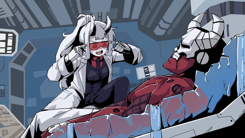 loremaster and subject 67 (helltaker and 1 more) drawn by wweed