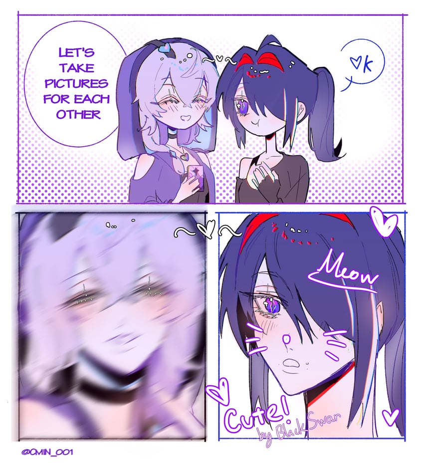 acheron and black swan (honkai and 1 more) drawn by cmin_001