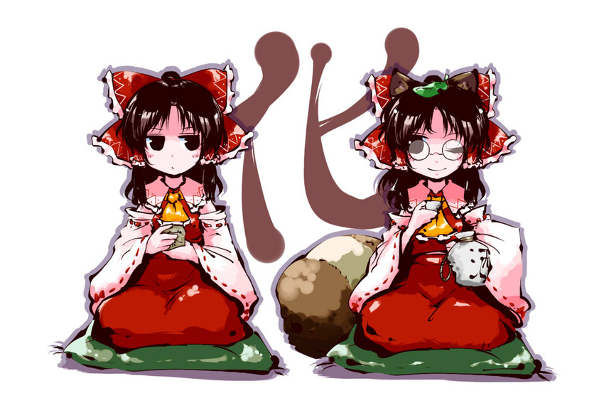 hakurei reimu and futatsuiwa mamizou (touhou) drawn by nyoron_(fudegatana)
