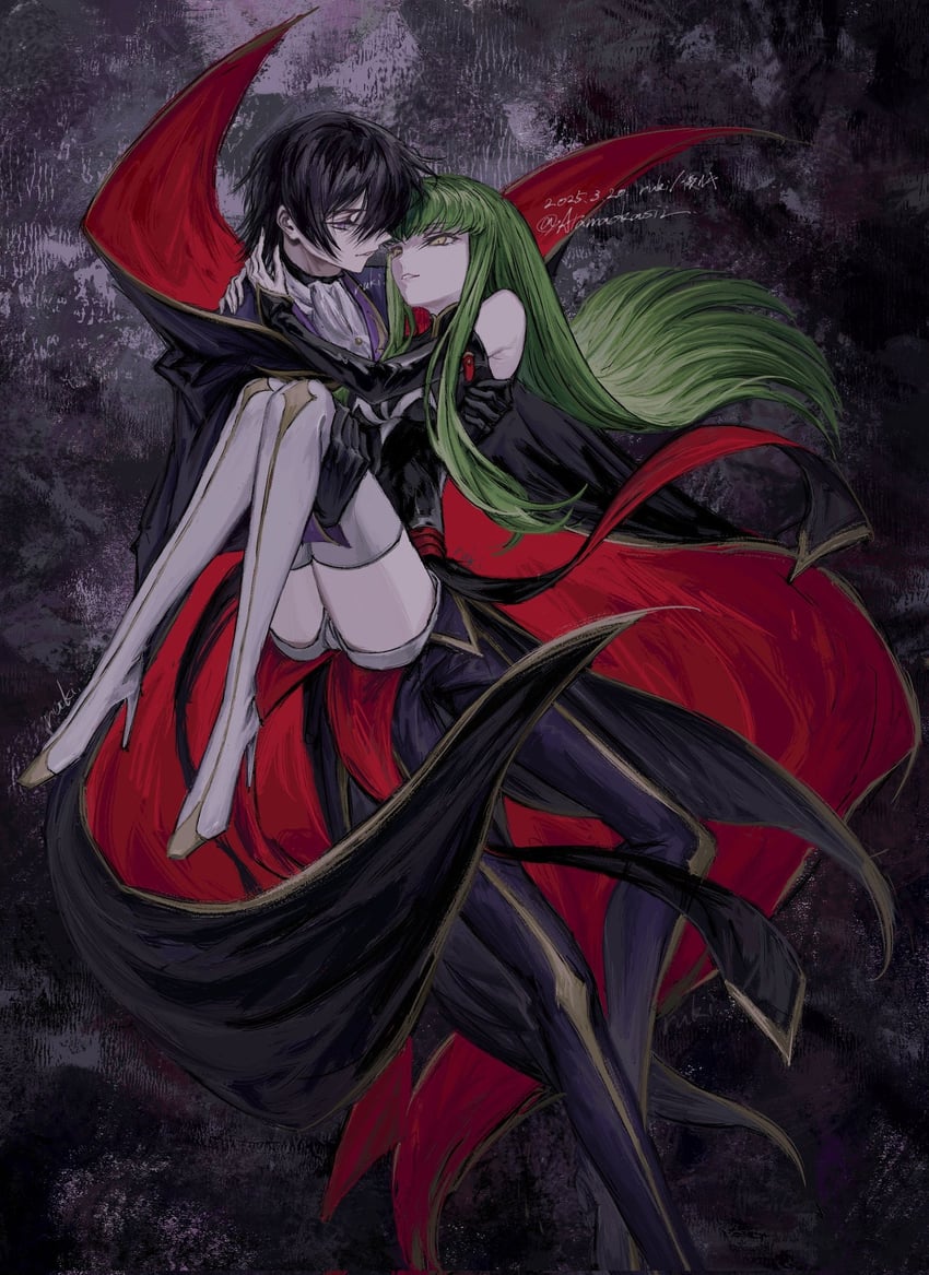 c.c., lelouch vi britannia, and zero (code geass) drawn by ruki_atamaokasii