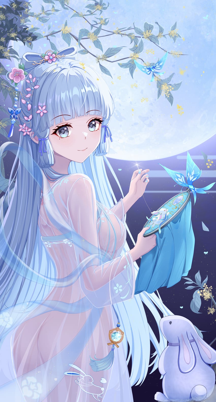 kamisato ayaka and crystalfly (genshin impact) drawn by zhui_ming_ying_xue