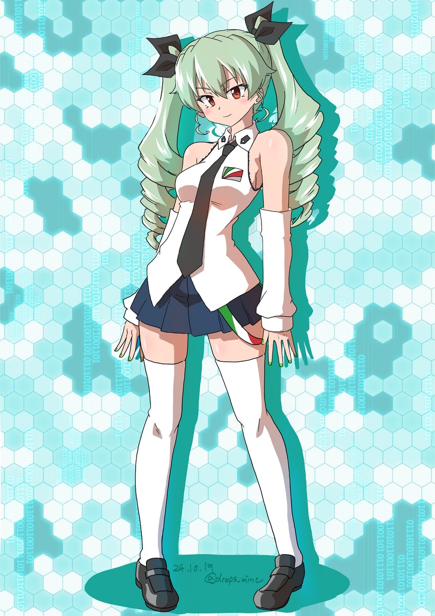 hatsune miku and anchovy (vocaloid and 1 more) drawn by drops_mint