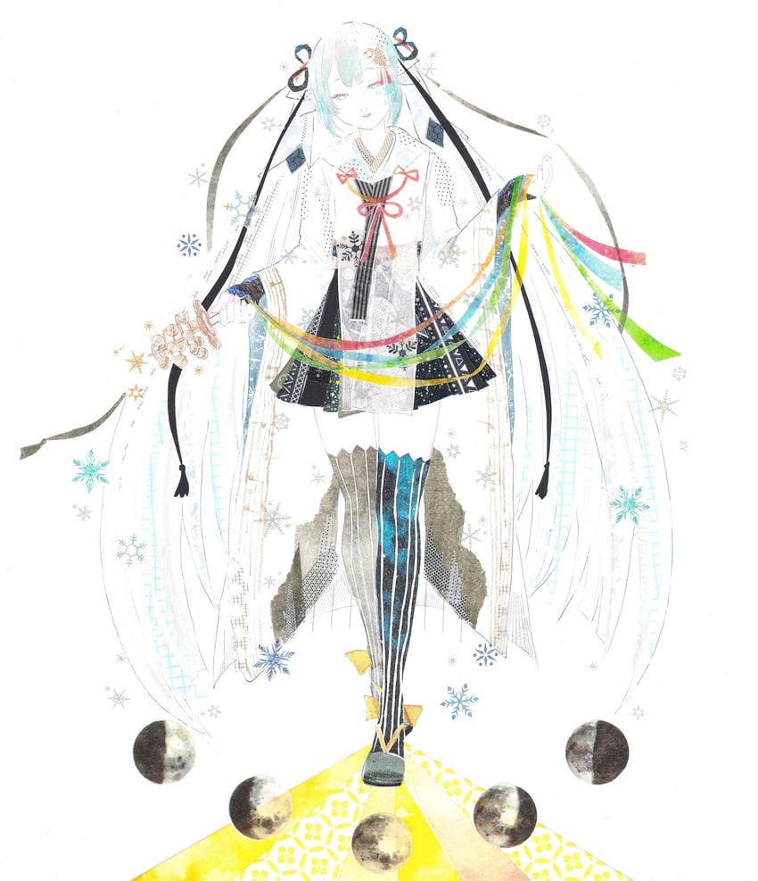 hatsune miku and yuki miku (vocaloid) drawn by oikoko_koko