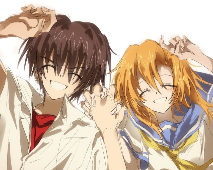 ryuuguu rena and maebara keiichi (higurashi no naku koro ni) drawn by aku3taga0wa1