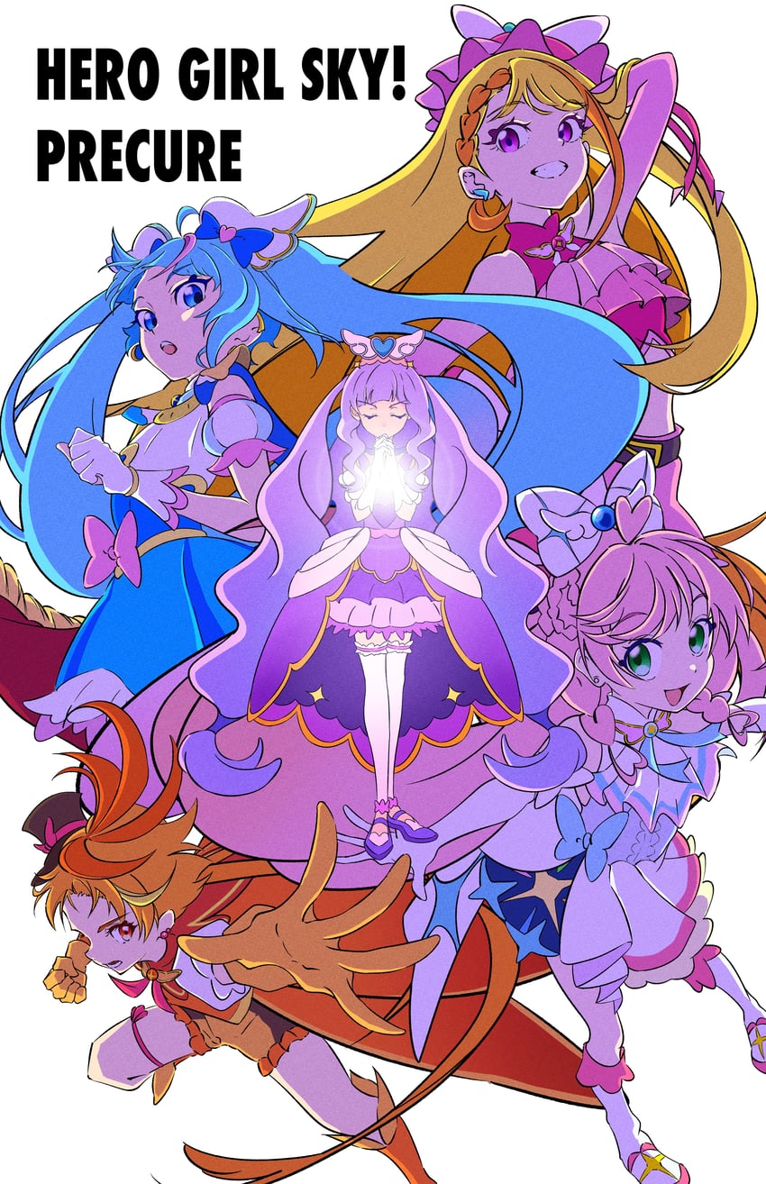 sora harewataru, nijigaoka mashiro, cure sky, hijiri ageha, cure prism, and 5 more (precure and 1 more) drawn by kengo_kumaxile